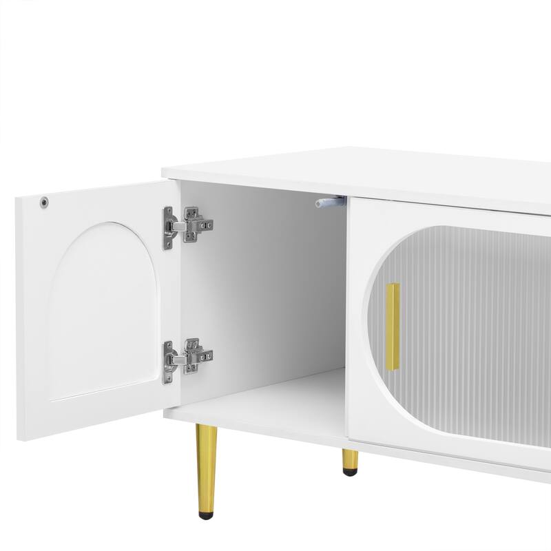 Sliding Acrylic Door TV Stand, TV Media Console Table with 3 Shelves 2 Cabinets, TV Console Cabinet for up to 70 Inch TV