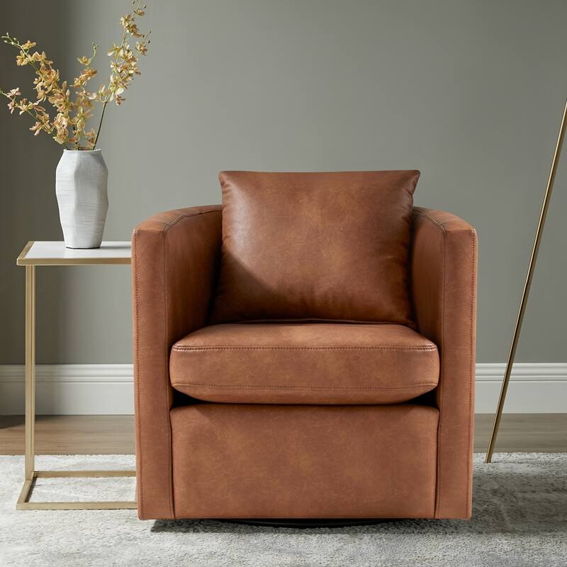 Sutton Performance Swivel Barrel Chair - Brown Faux Leather