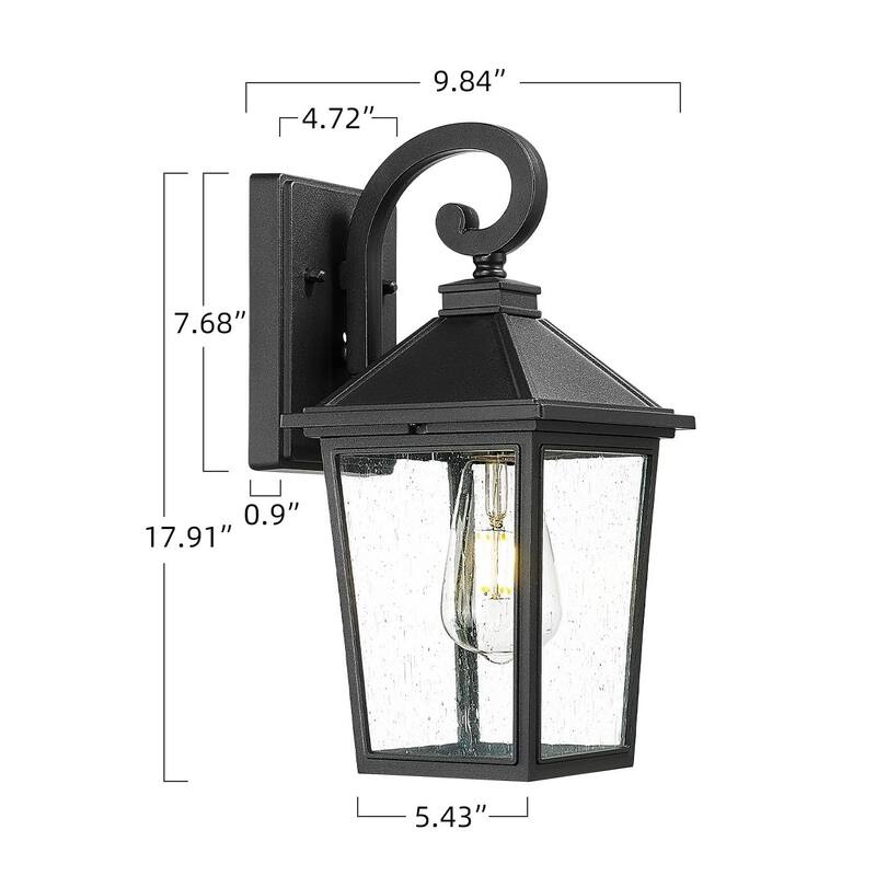 18 Inch Outdoor Wall Sconce Lantern with Seeded Glass