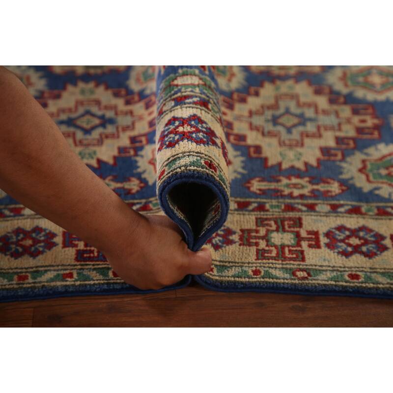 Blue Kazak Runner Rug Hand-Knotted Wool Carpet - 2'7" x 13'2"