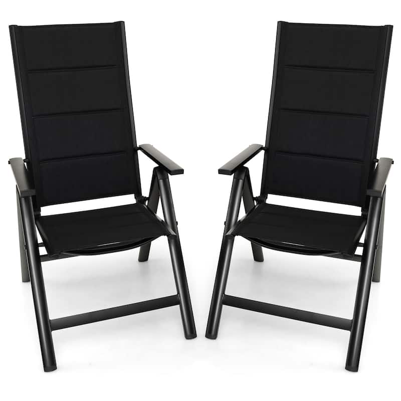 Gymax Set of 2 Patio Folding Chairs Lightweight Outdoor Dining Chairs - Black
