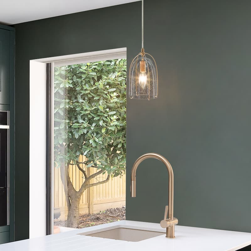 Mini Modern Gold 1-light Compact Glass Island Pendant Lights for Dining Room - D5.06" x H8.57"