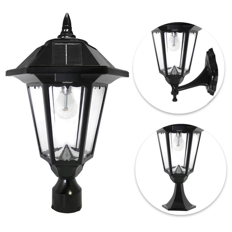 Windsor Bulb Black Solar 3' Fitter Post Light with Pier or Wall Sconce