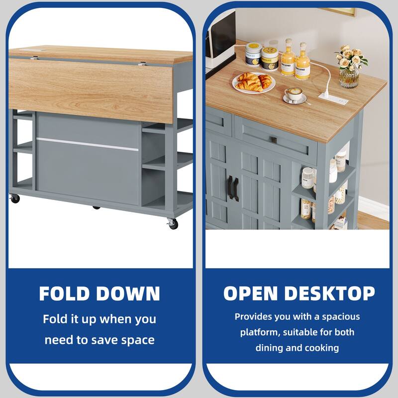 Moasis Rolling Kitchen Island with Storage & Drawers