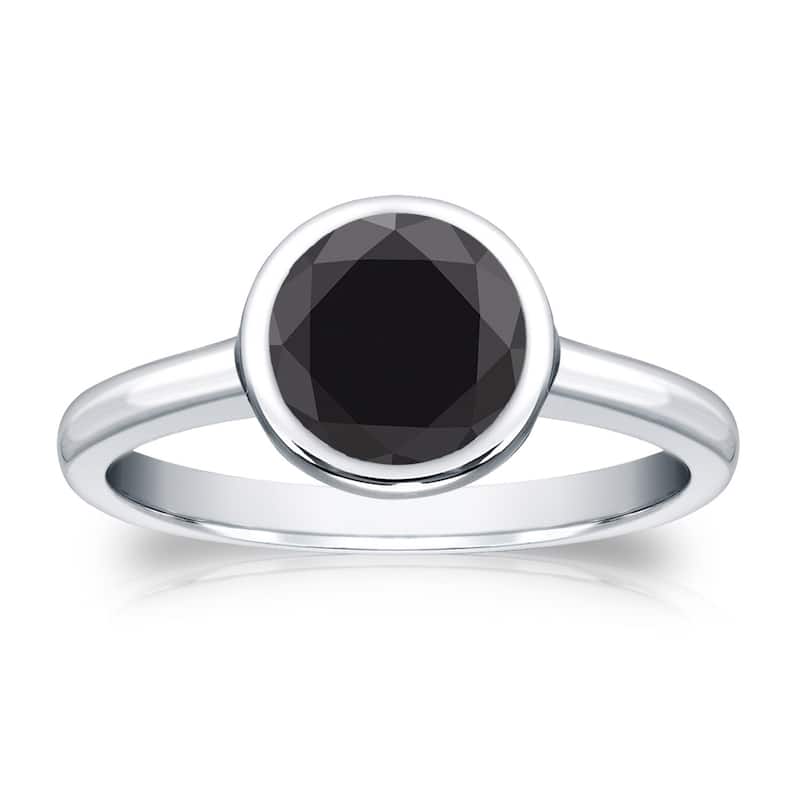 Auriya 14k Gold 1 1/2ctw Bezel-set Solitaire Black Diamond Engagement Ring