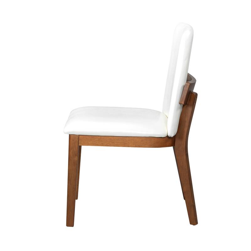 Modern PU Leather Upholstered Dining Chairs with Walnut Finish and High-Density Foam Seats, for Dining Rooms, Set of 2