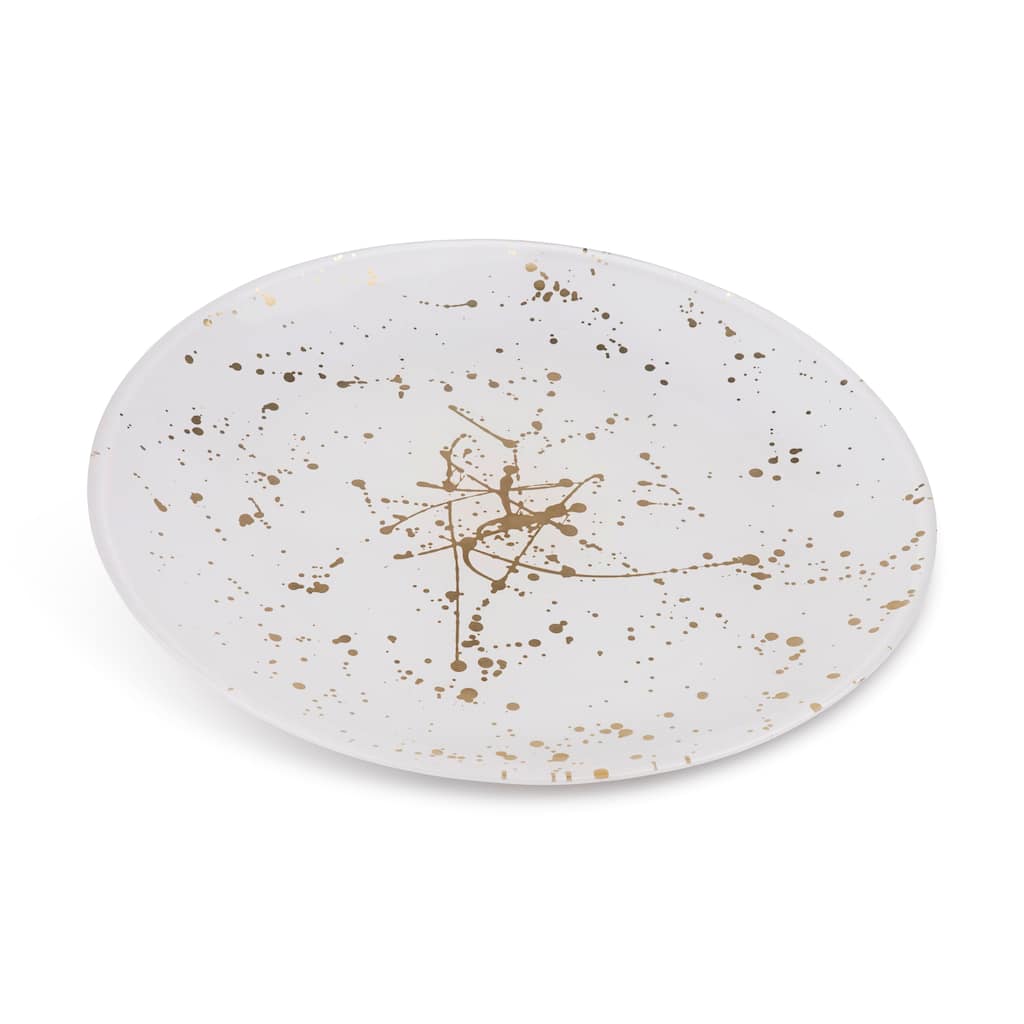 Alice Pazkus Set Of Four Opaque White Chargers With Splashy Gold Design