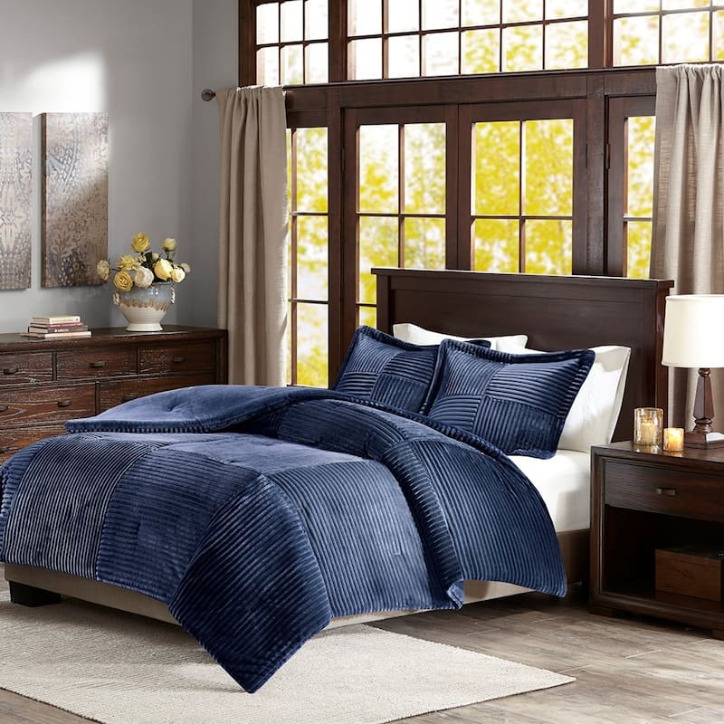 GDF Studio - Parker Plush Down Alternative Comforter Set. - Navy (King/Cal King).