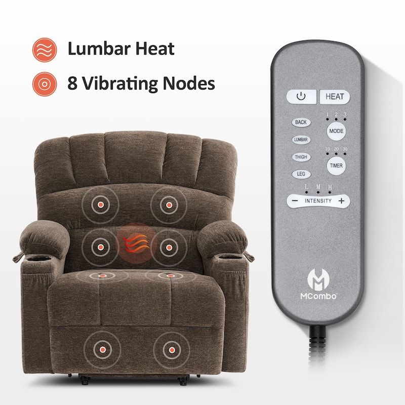 MCombo Recliner Chair Sofa with Massage and Heat for Big Elderly People,Fabric R7093(Small-Wide)