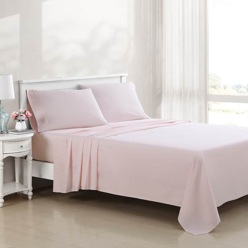 Laura Ashley T800 Cotton Sateen Solid Sheet Set - Queen - Pink
