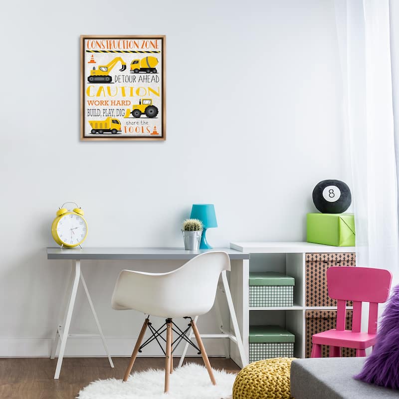 Stupell Construction Zone Ahead Framed Floater Canvas Wall Art Design By Elizabeth Tyndall