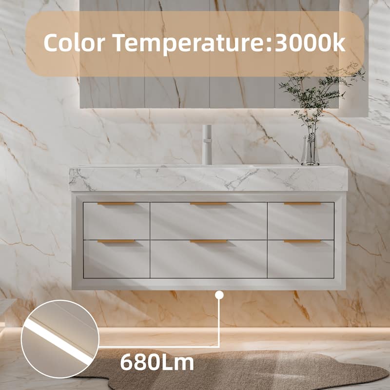 48" Wall-Mount Bathroom Vanity with LED Light. - 48 inch