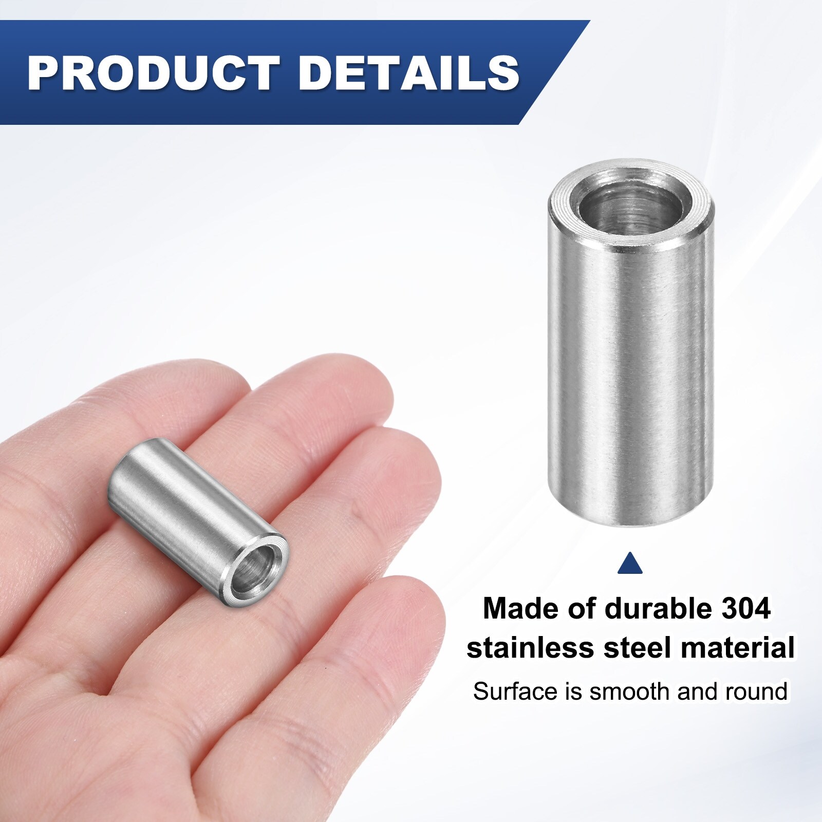 Stainless Steel Spacers Standoff Bushing Plain Finish Round Spacer Stainless Steel for Screws Bolts - Silver