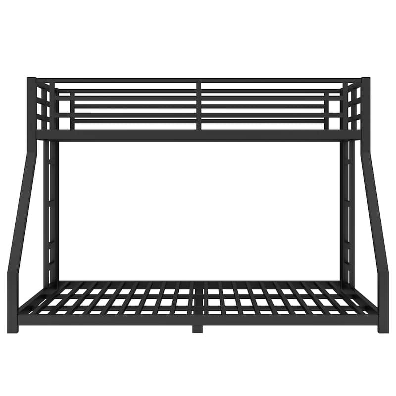 Metal Floor Bed Frame Twin XL Over Queen Bunk Bed for Teens and Adults with 2 Side Ladders and Safety Guardrails