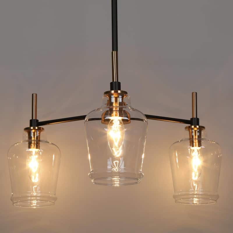 Modern 3-Light Black Gold Chandelier Glass Pendant Lights for Dining Room - D 21" x H 10"