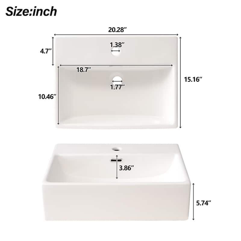 20.28''Modern Bathroom Vanity w/Ceramic Sink,Solid Wood Frame & Drawer