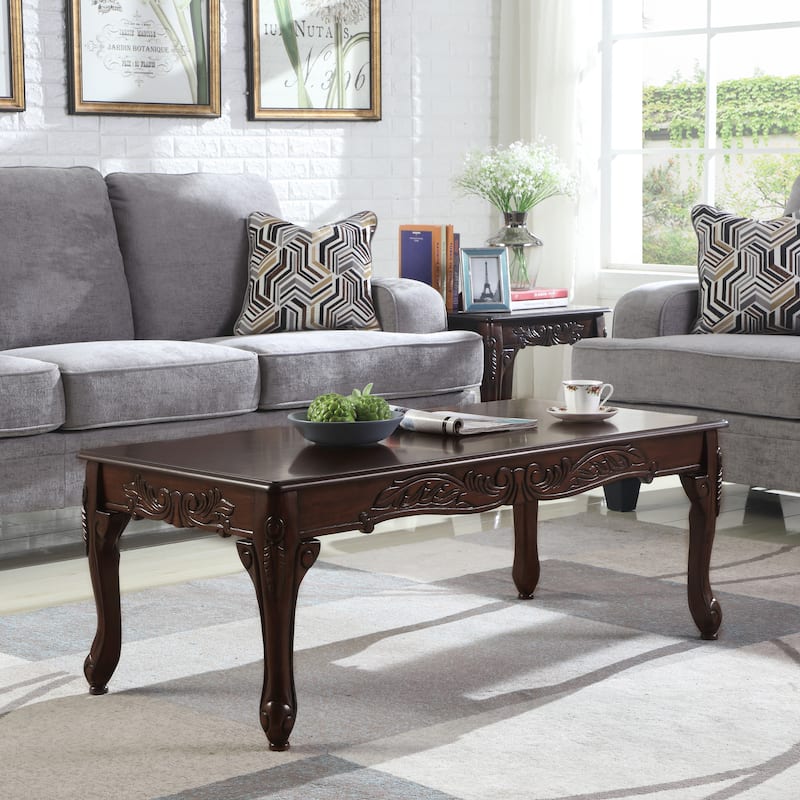Traditional Dark Cherry Finish Wood Coffee Table - Brown