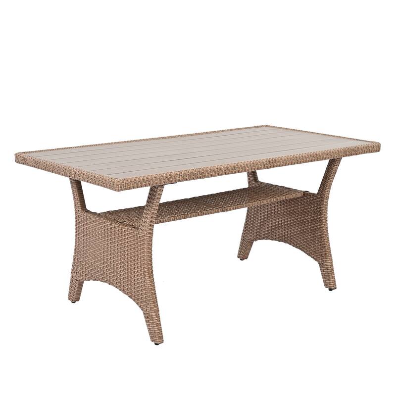 Outdoor 6-Piece Rattan Sectional Sofa Set with Dining Table, Chair & Stools