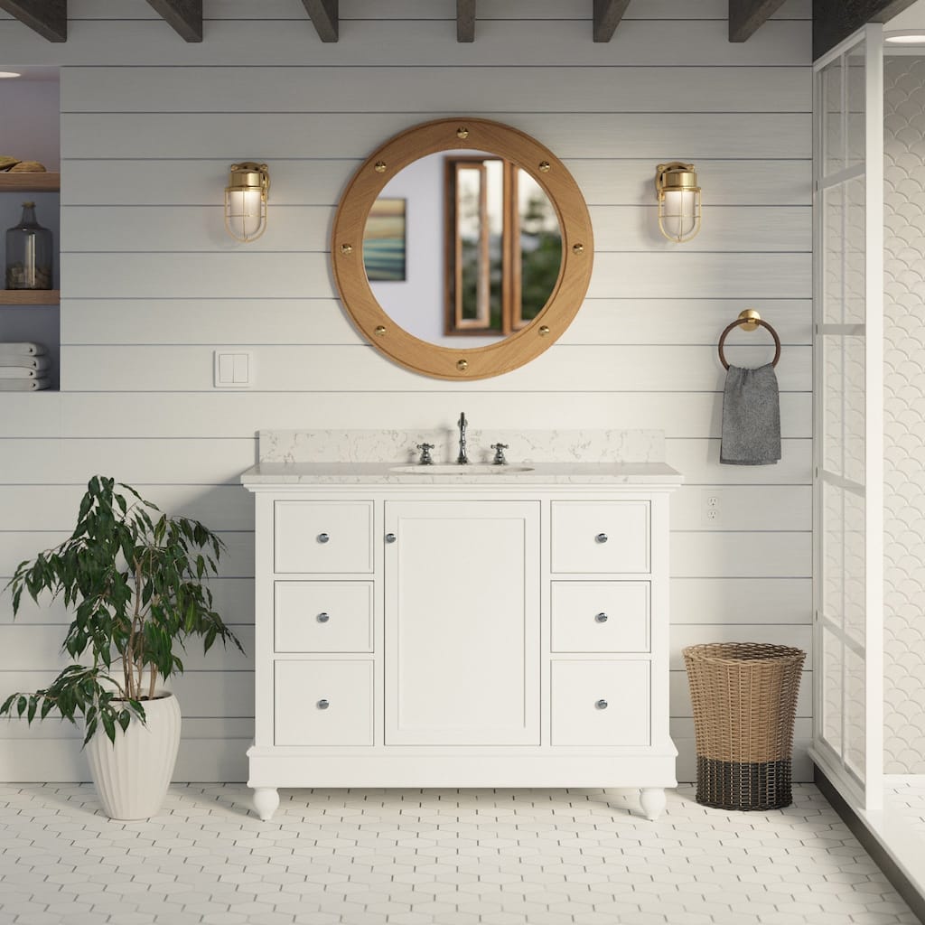 KitchenBathCollection Bella 42" Bathroom Vanity with Engineered Marble Top