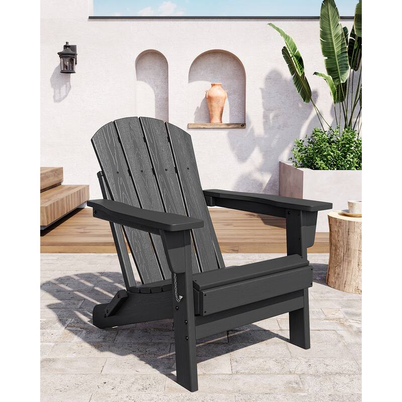 Folding Adirondack Chair, Outdoor Wooden Lounge Chair, Modern Lounger Adirondack Chair Ergonomic Extended Backrest