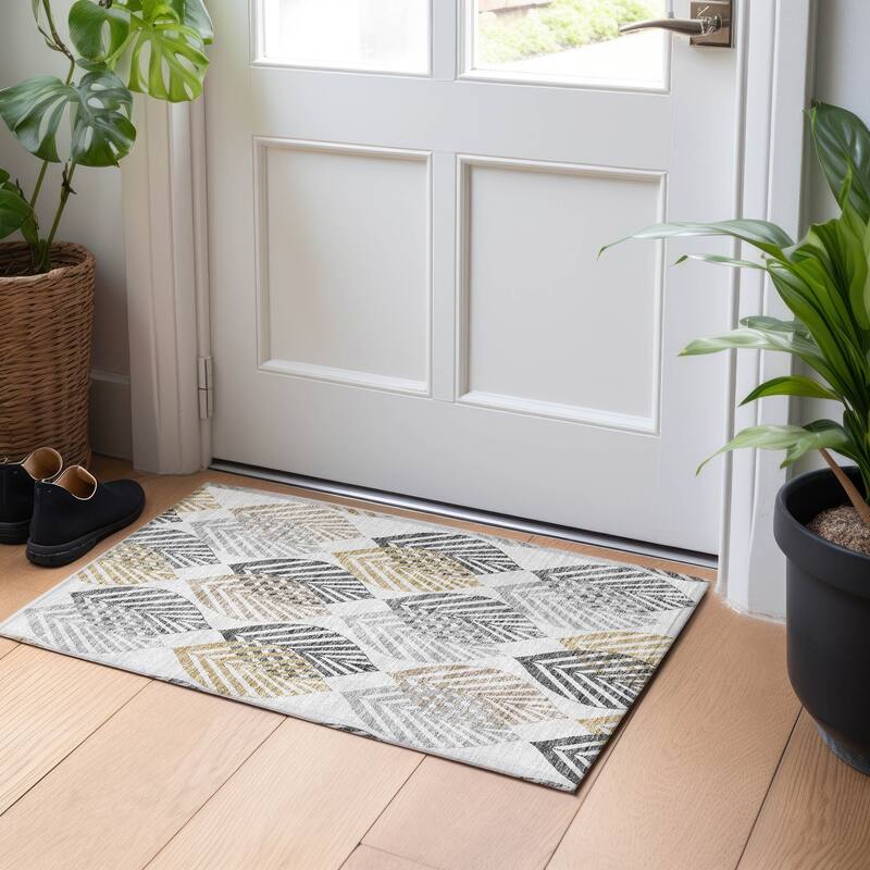 Premium Washable Super Soft Farmhouse Leaves Mayfield Rug - Silver - 1' 8" x 2' 6" - Rectangle