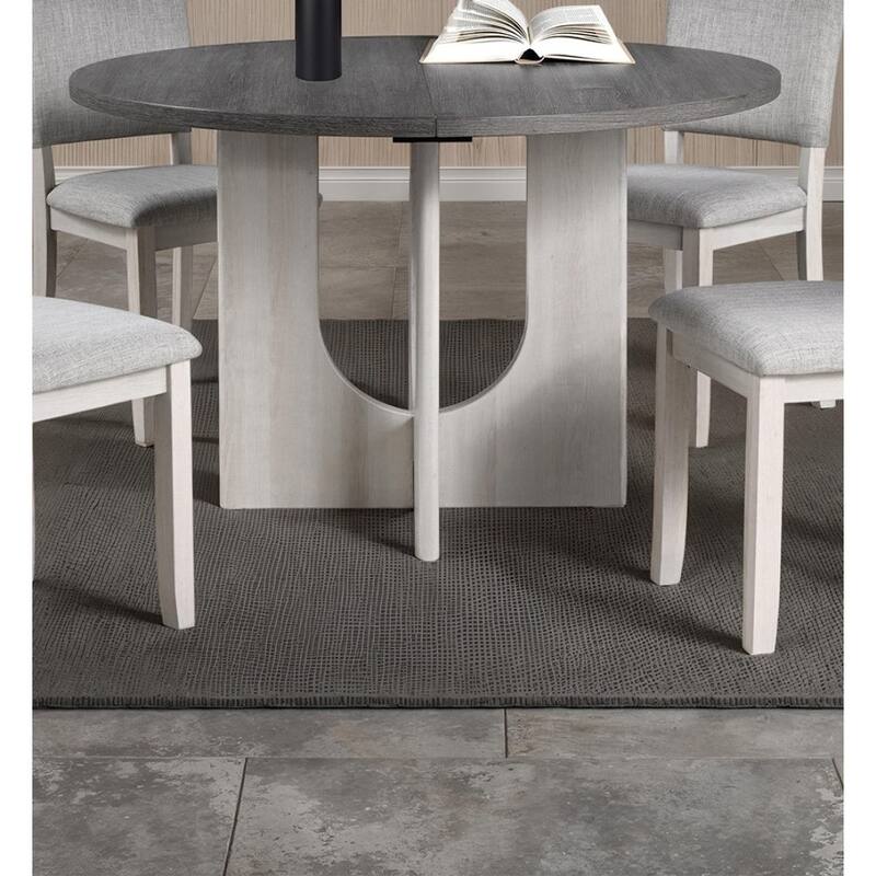 Classic Round Dining Table 1pc Dining Room Furniture Gray Two-Tone Finish U-shaped Pedestal Base Table