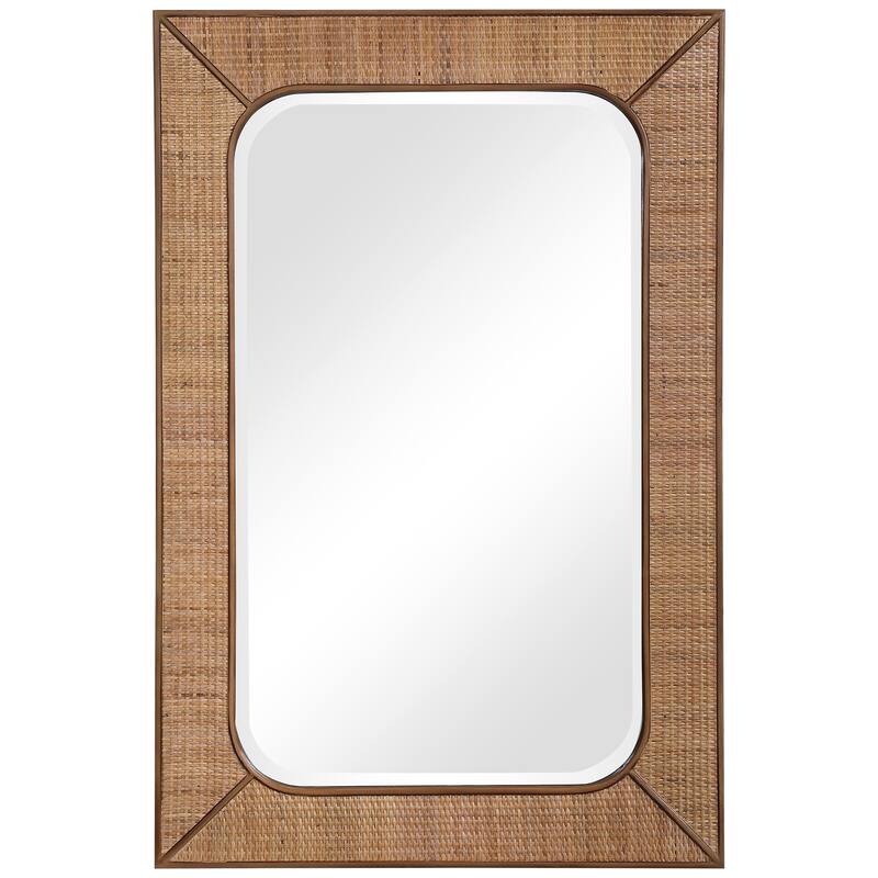 3.5' Beige Brown Home Decor Furniture Uttermost Tahiti Rattan Mirror