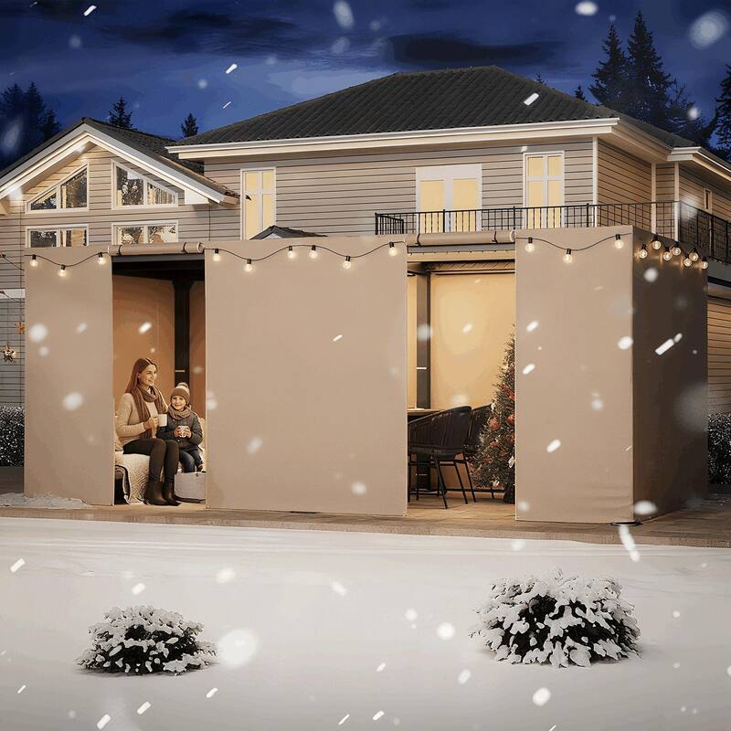 EROMMY Waterproof Pergola Winter Cover with Sidewalls, Mesh Windows and Roll-Up Door, All-Season Weather Enclosure