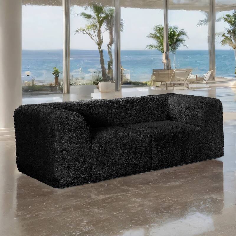 Furniture of America Ylena Modern 2-Piece Faux Fur Foam Modular Compressed Loveseat - Black