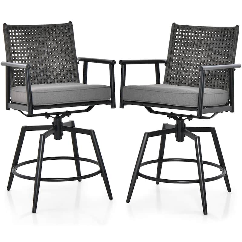 Gymax Patio Swivel Bar Stools Set of 2 Outdoor Counter Height Bar - Counter Height - Black - Set of 2