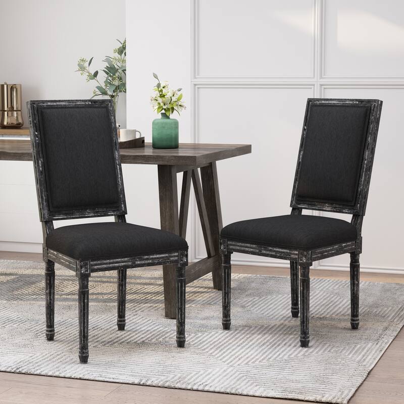 Country Dining Chairs Set of 2, Living Room Dining Chairs with Rectangle Rattan Back, Solid Wood Legs, French Bistro Chairs - Black