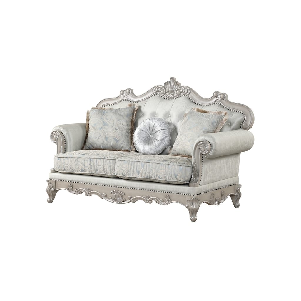 Traditional Style Loveseat Made With Wood In Silver
