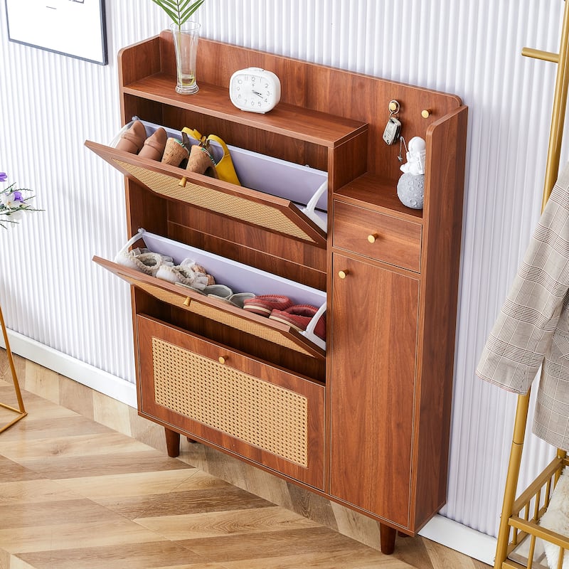 Modern minimalist storage cabinet, Japanese rattan shoe cabinet, bed top cabinet, small home furniture