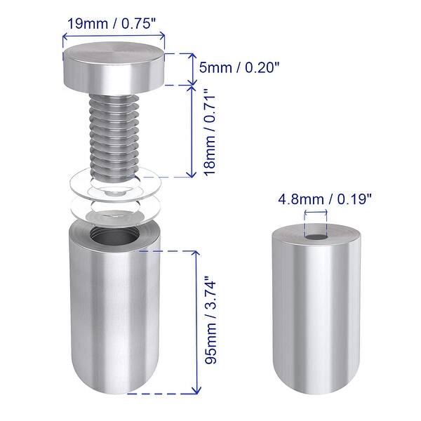 Glass Standoff Mount Stainless Steel Wall Standoff 19 x 102mm 6Pcs