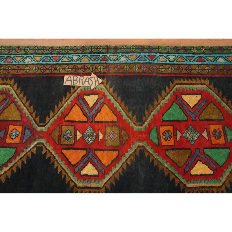 Hand Knotted Oriental 100% Wool Carpet Traditional Geometric Greys & Charcoal Ardebil Runner Rug - 12' 2'' X 3' 4''