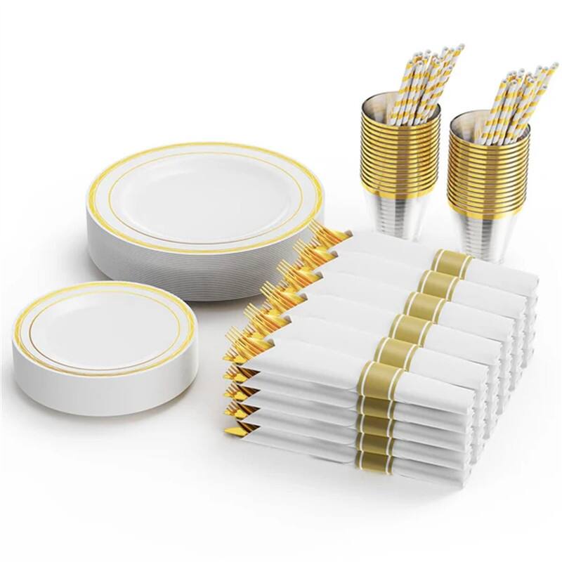 240 Pieces Silver Pre Rolled Napkins Disposable Dinnerware Set