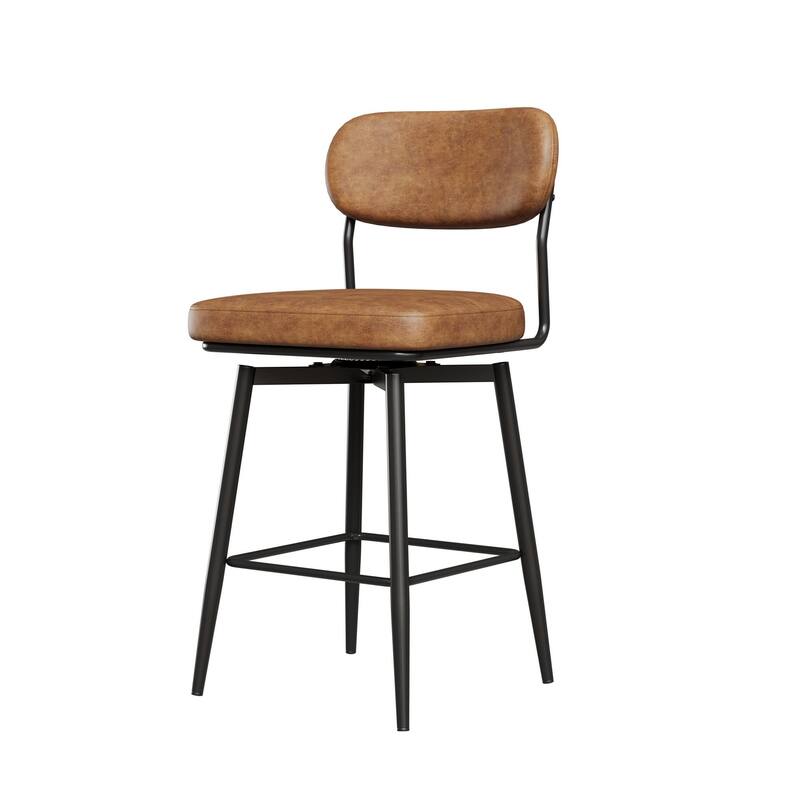 Bar Chairs Set of 2 Piece Set, 360 ° Swivel Bar Chair with Leather Cushions and Iron Brackets Counter Height Bar Chairs