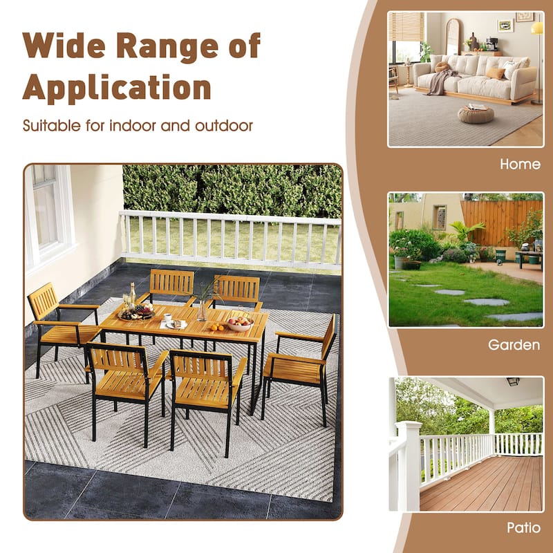 Gymax 3 PCS Outdoor Dining Set for 6 w/Acacia Wood Tabletop Metal