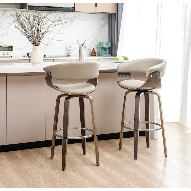 Glitzhome Set of 4 Modern Counter or Bar Height Faux Leather Swivel Pub Stools