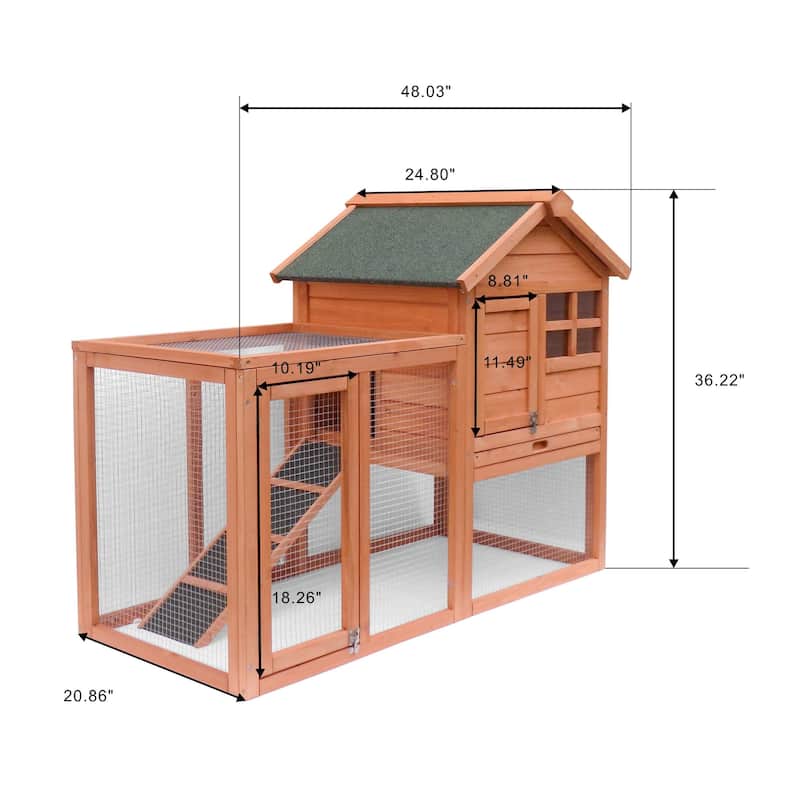 2-Story Hutch Indoor Outdoor Bunny Cage, Chicken Coop Poultry House with Run - Multi