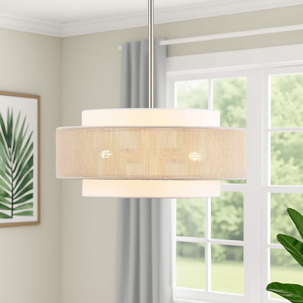 GetLedel 18" 4-Light Rope Drum Shaded Chandelier