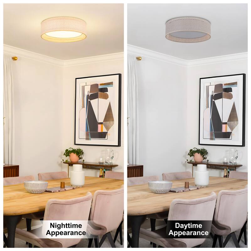 Hand-Woven Rattan Drum Flush Mount Ceiling Light
