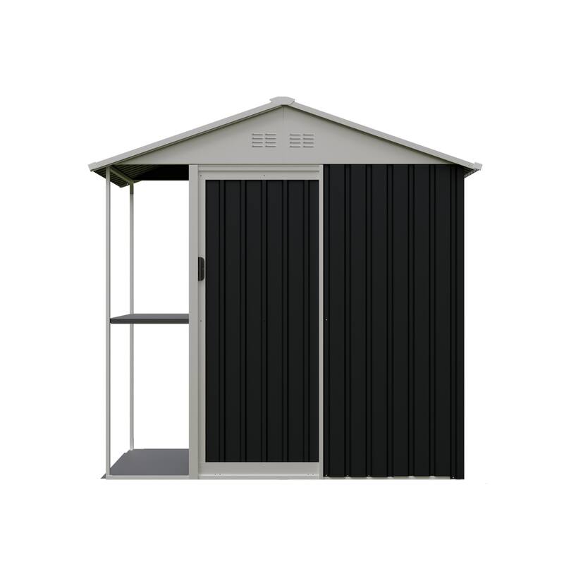 6 x 4 FT Outdoor Storage Shed with Rack Metal Garden Shed