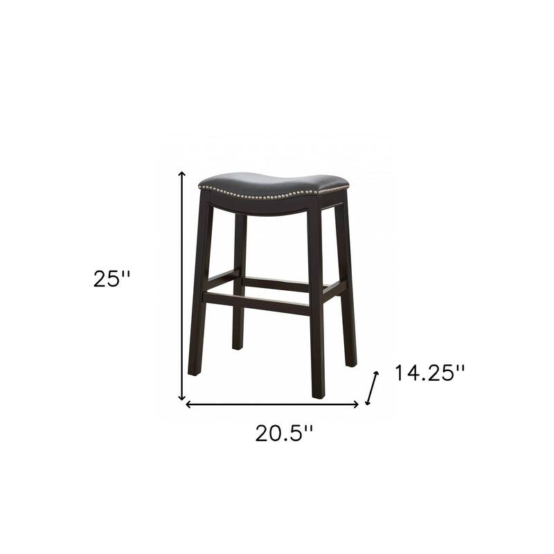 HomeRoots 26" Gray and Espresso Faux Leather and Solid Wood Backless Counter Height Bar Chair