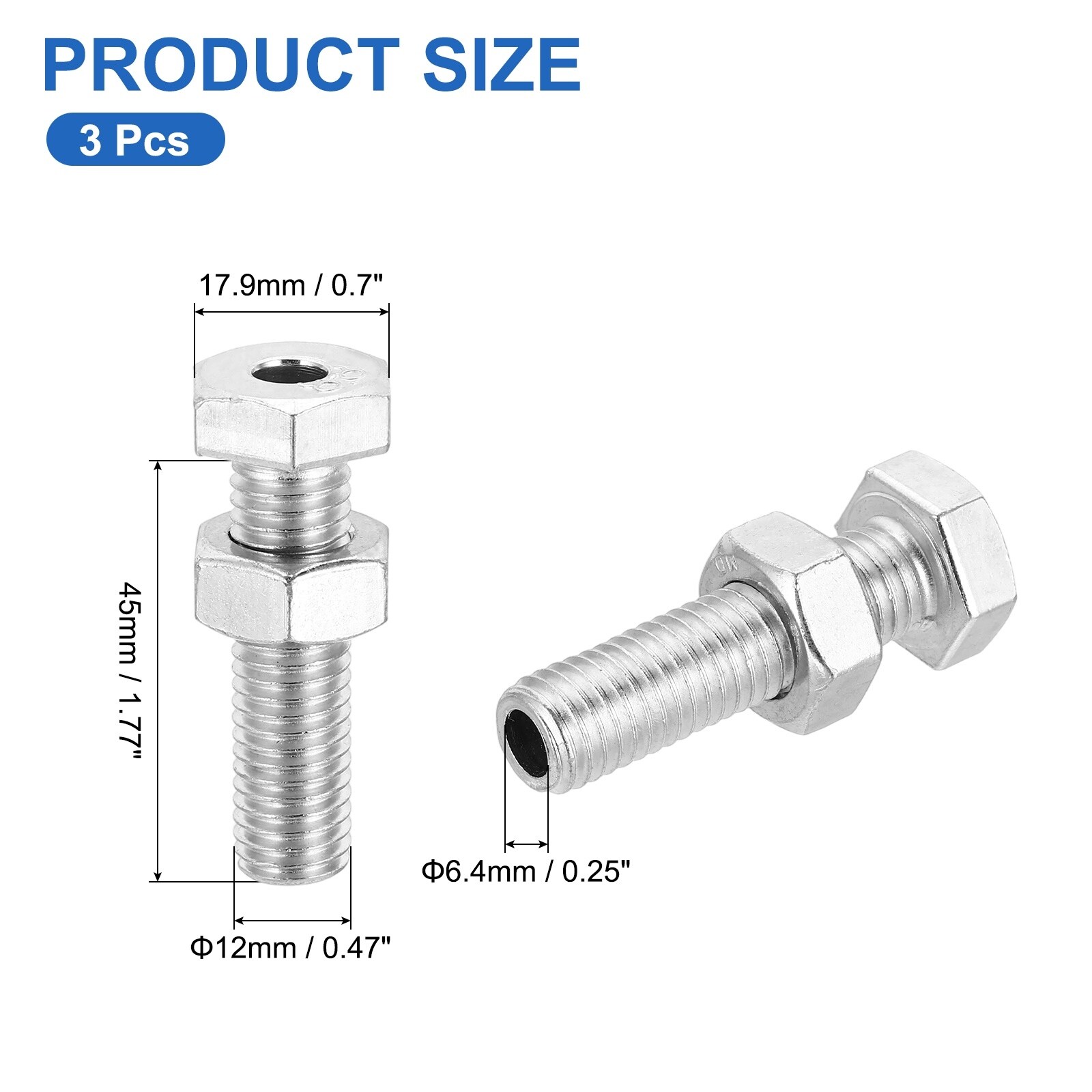 3Pcs Gym Machine Accessories Replacement, M12 Wire Rope Port Joint, Silver