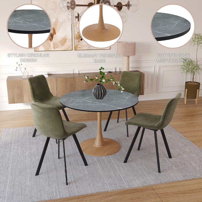 Bristol Round Dining Table 36 in. MDF Tabletop in Natural Wood Steel Pedestal Base for Modern Kitchen and Dining Room