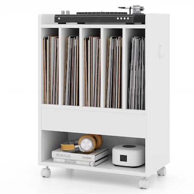 Gymax Record Player Stand on Wheels w/ Pull-out Drawer & Open Shelf