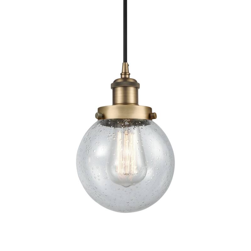 Innovations Lighting 916-1P-9-6 Beacon Pendant Beacon 6" Wide Mini - Brushed Brass / Seedy