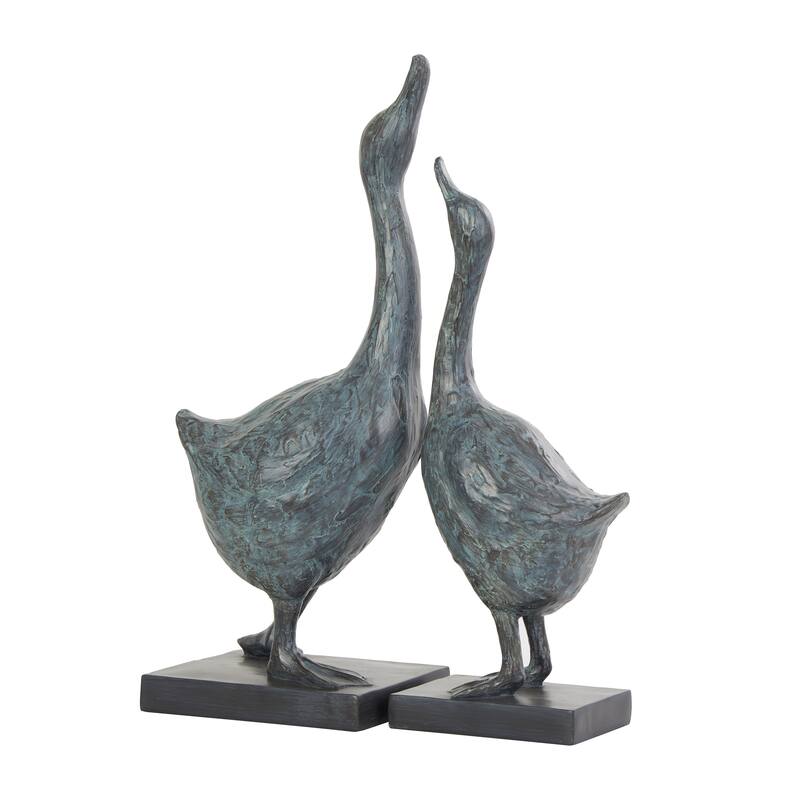 Blue Resin Bird Decorative Sculpture with Abstract Texturing (Set of 2)