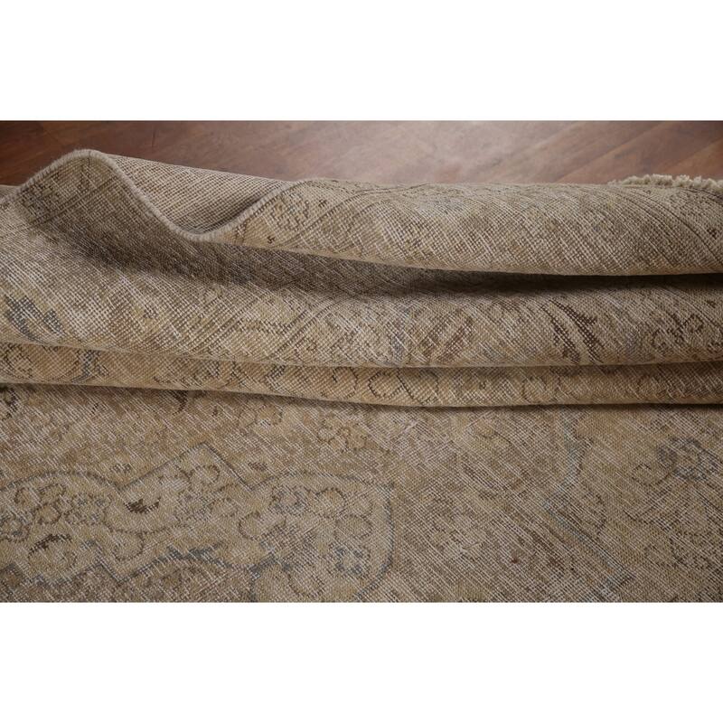 Muted Distressed Tabriz Persian Vintage Rug Hand-knotted Wool Carpet - 9'2"x 12'7"